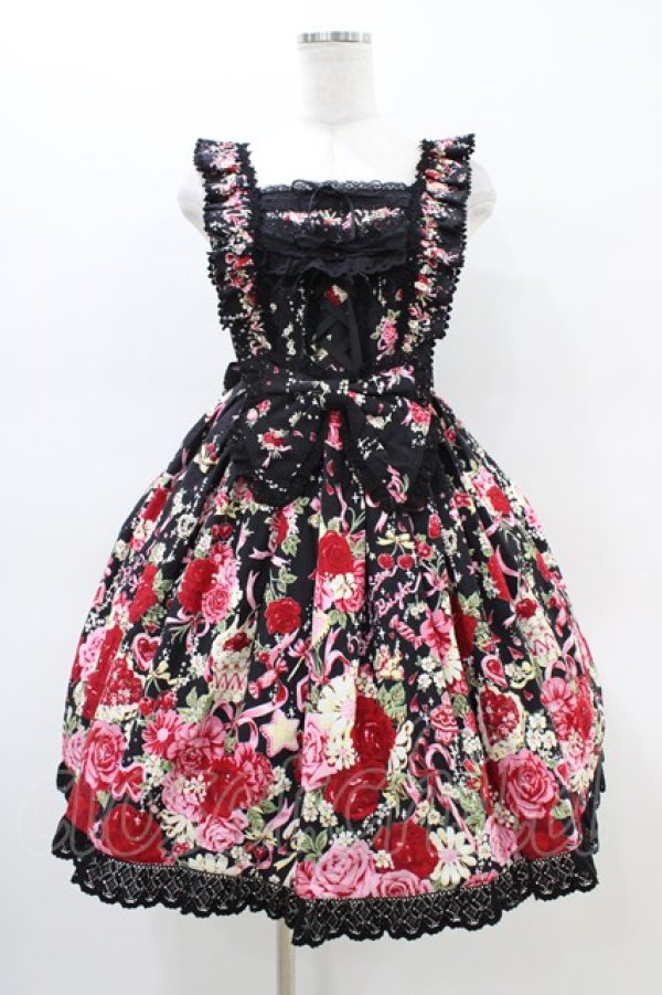 画像1: BABY,THE STARS SHINE BRIGHT / スローモーションブーケ〜あの日の私の想い〜柄ジャンパースカートII Free ブラック H-26-02-19-1038-BA-OP-NS-ZH (1)