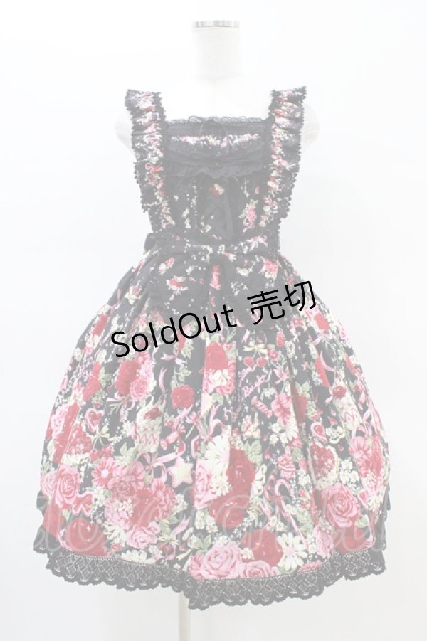 画像1: BABY,THE STARS SHINE BRIGHT / スローモーションブーケ〜あの日の私の想い〜柄ジャンパースカートII Free ブラック H-26-02-19-1038-BA-OP-NS-ZH (1)