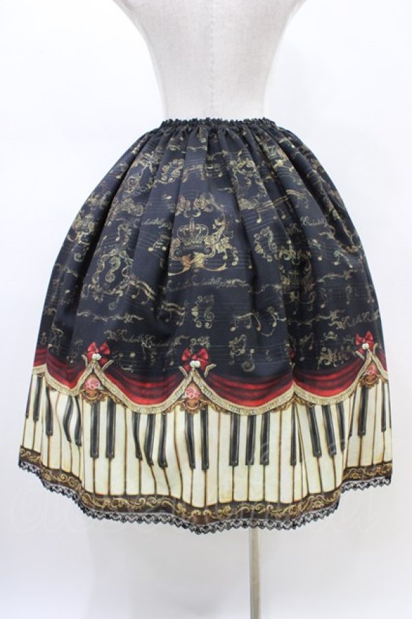 画像2: Enchantlic Enchantilly / アンティークエレガンスピアノ柄スカート Free ブラック/ワイン H-26-02-19-1044-LO-SK-NS-ZH (2)