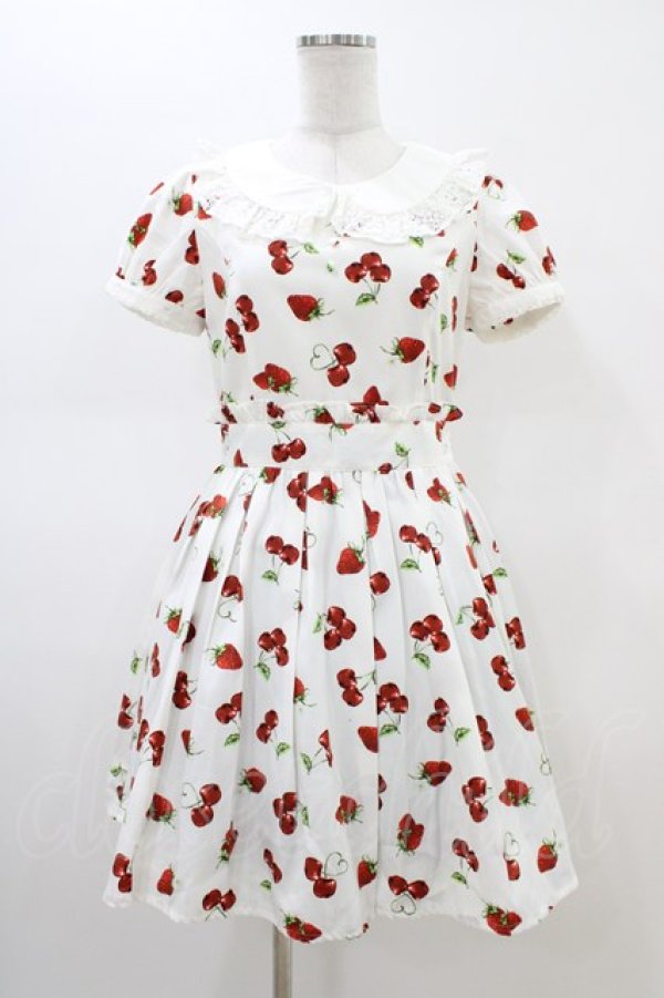 画像1: Ank Rouge / ランダムチェリーベリー衿付きワンピース M オフ H-26-02-19-1048-CA-OP-NS-ZH (1)