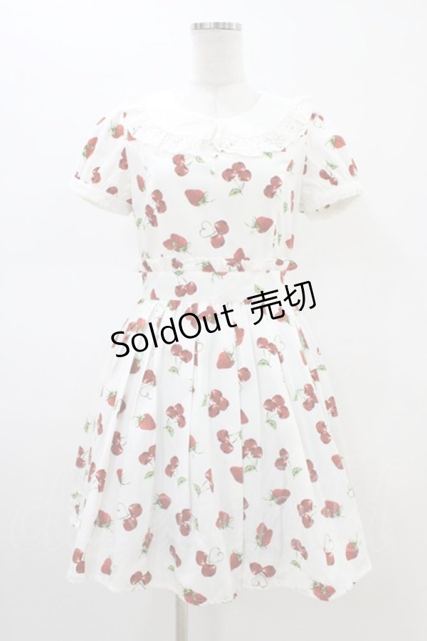 画像1: Ank Rouge / ランダムチェリーベリー衿付きワンピース M オフ H-26-02-19-1048-CA-OP-NS-ZH (1)