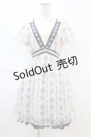 画像: axes femme / 花柄シフォンワンピース M 生成り/ブルー H-26-02-19-1049-AX-OP-NS-ZH