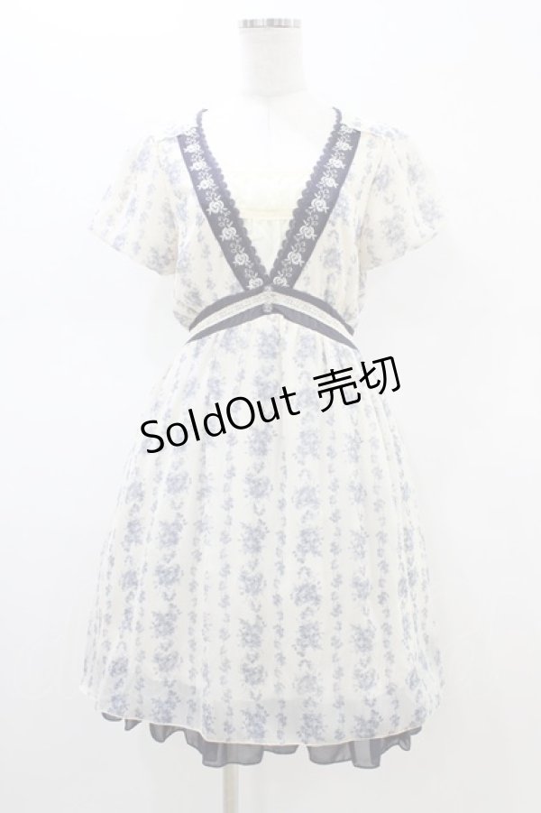 画像1: axes femme / 花柄シフォンワンピース M 生成り/ブルー H-26-02-19-1049-AX-OP-NS-ZH (1)