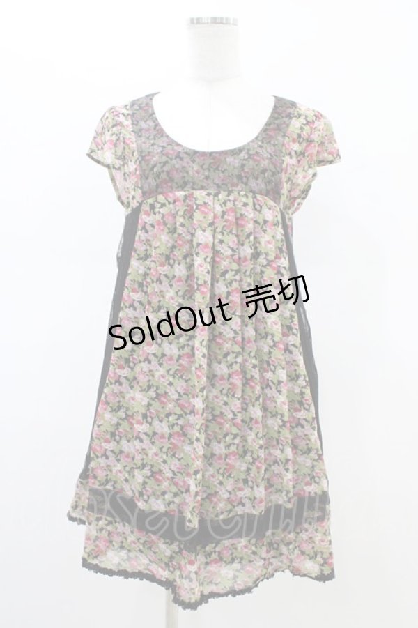 画像1: axes femme / 花柄シフォンワンピース M ブラック H-26-02-19-1050-AX-OP-NS-ZH (1)