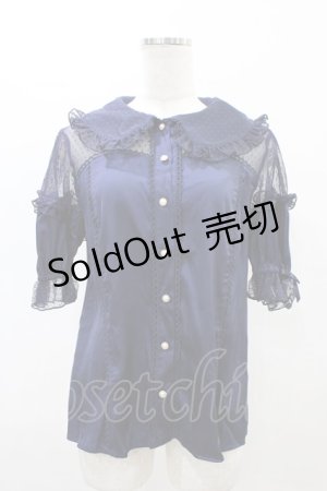 画像: axes femme kawaii / チュール切り替えパフ袖ブラウス M ネイビー H-26-02-19-1056-AX-BL-NS-ZH