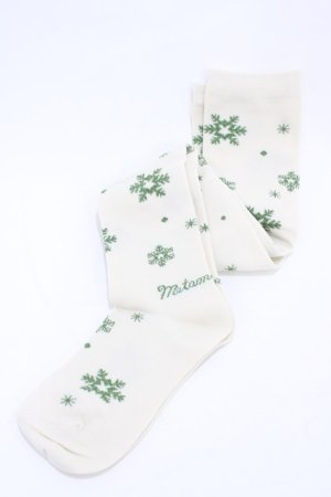 画像: metamorphose / 雪の結晶オーバーニー  生成り/グリーン H-26-02-19-1015-ME-ZA-NS-ZH