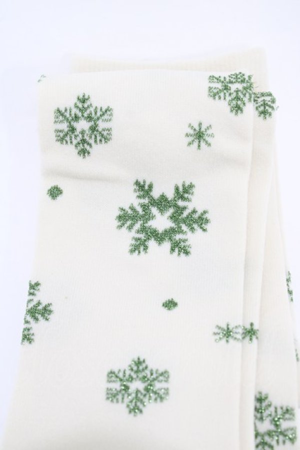 画像2: metamorphose / 雪の結晶オーバーニー  生成り/グリーン H-26-02-19-1015-ME-ZA-NS-ZH (2)