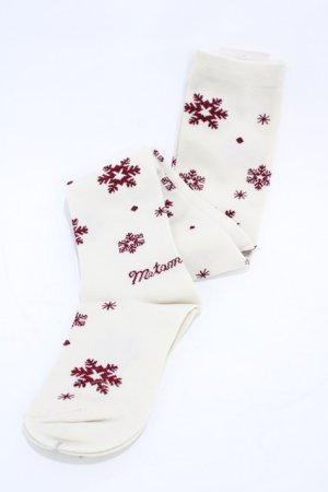 画像: metamorphose / 雪の結晶オーバーニー  生成り/ボルドー H-26-02-19-1016-ME-ZA-NS-ZH