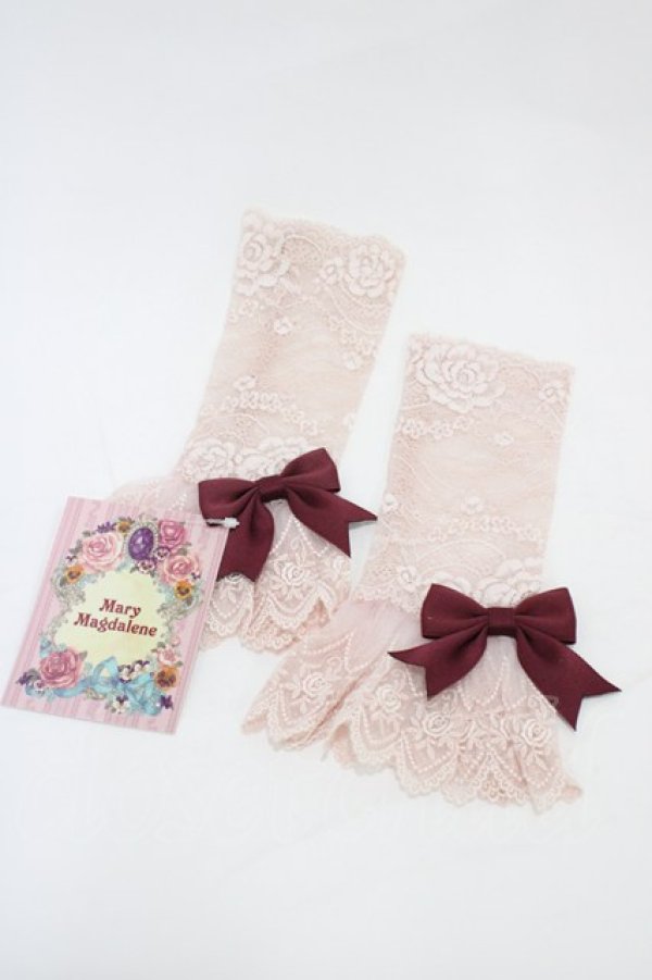 画像1: Mary Magdalene / リボン付レースカフス・ロング  ローズ/ボルドー H-26-02-19-1020-CL-ZA-NS-ZH (1)