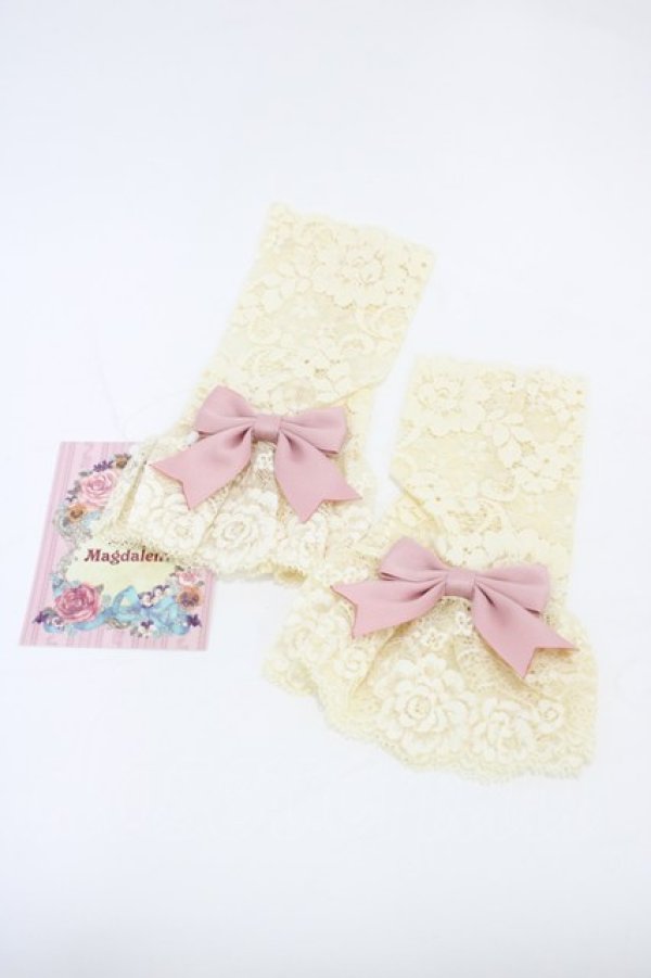 画像1: Mary Magdalene / リボン付レースカフス・ミディ  生成り/ローズ H-26-02-19-1022-CL-ZA-NS-ZH (1)