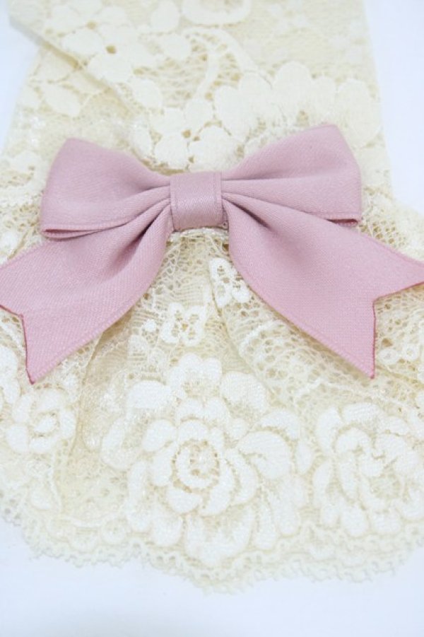 画像2: Mary Magdalene / リボン付レースカフス・ミディ  生成り/ローズ H-26-02-19-1022-CL-ZA-NS-ZH (2)