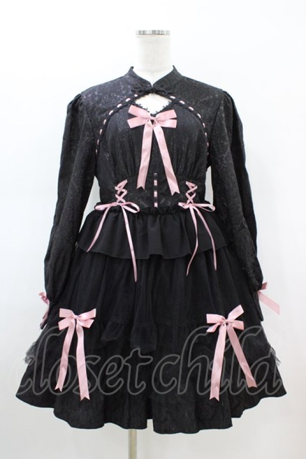 画像1: Eieyomi（海外ロリータブランド） / ジャガードワンピースセット M ブラック/ピンク H-26-02-19-1028-0-OP-NS-ZH (1)
