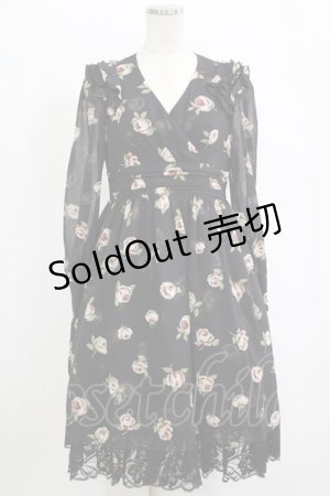 画像: JESUS DIAMANTE / スカーフワンピース 42 バルドー薔薇/ブラック H-26-02-20-029-JE-OP-NS-ZH