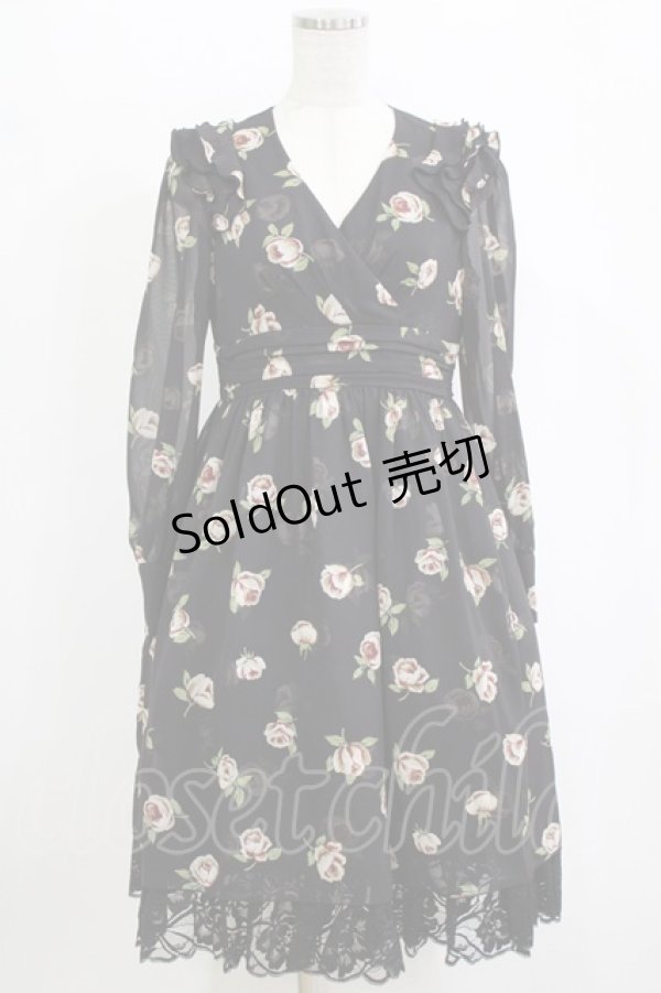 画像1: JESUS DIAMANTE / スカーフワンピース 42 バルドー薔薇/ブラック H-26-02-20-029-JE-OP-NS-ZH (1)