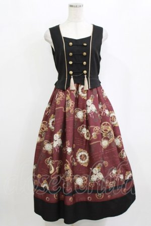 画像: axes femme / レトロクロック柄ジャンスカ M ワイン H-26-02-20-004-AX-OP-NS-ZH