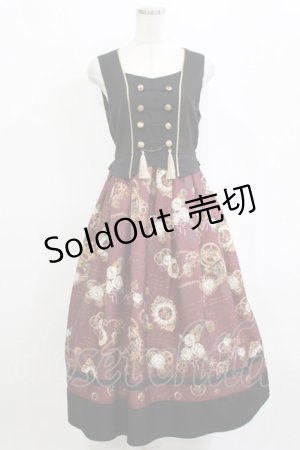 画像: axes femme / レトロクロック柄ジャンスカ M ワイン H-26-02-20-004-AX-OP-NS-ZH