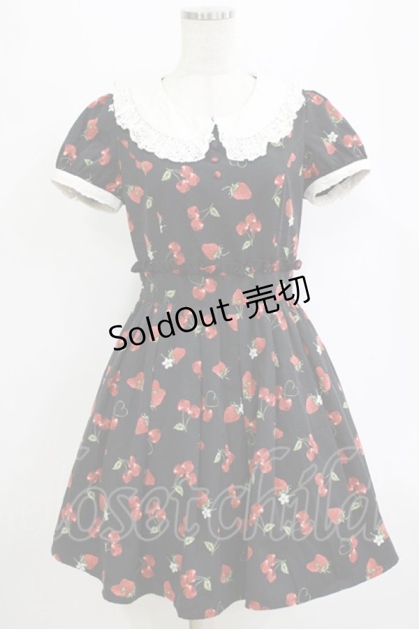 画像1: Ank Rouge / ランダムチェリーベリー衿付きワンピース M ブラック H-26-02-20-032-CA-OP-NS-ZH (1)