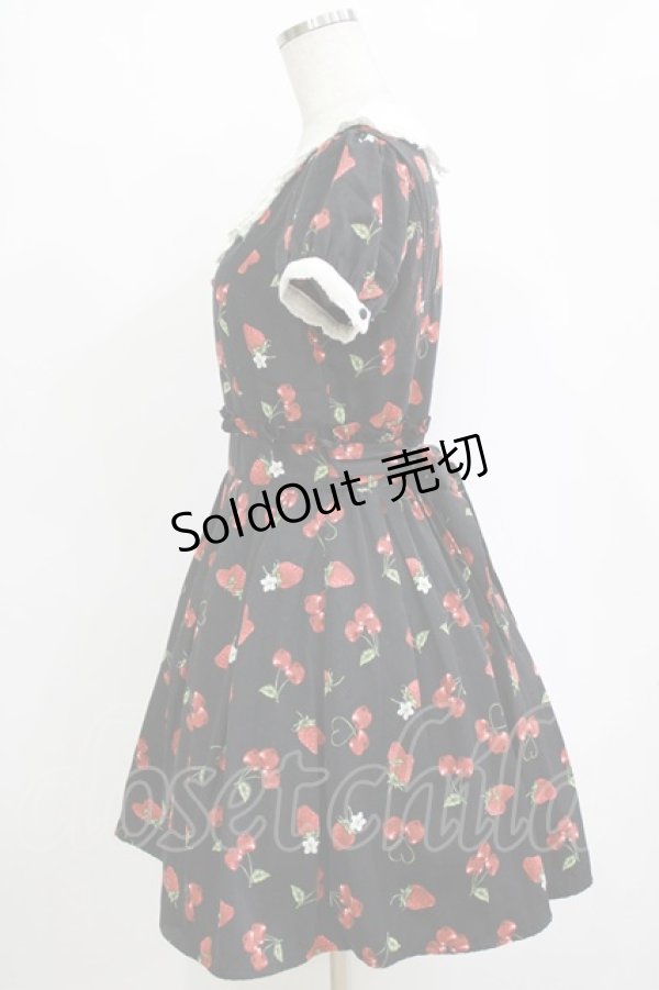 画像2: Ank Rouge / ランダムチェリーベリー衿付きワンピース M ブラック H-26-02-20-032-CA-OP-NS-ZH (2)