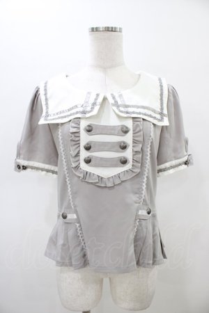 画像: Ozz oneste / ナポレオンデザインセーラー襟半袖ブラウス  グレー H-26-02-20-1032-OO-BL-KB-ZH