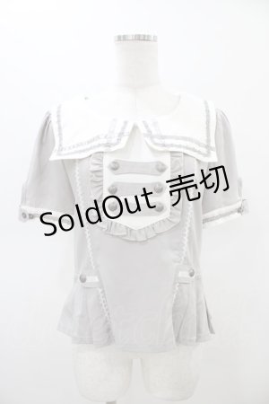 画像: Ozz oneste / ナポレオンデザインセーラー襟半袖ブラウス  グレー H-26-02-20-1032-OO-BL-KB-ZH