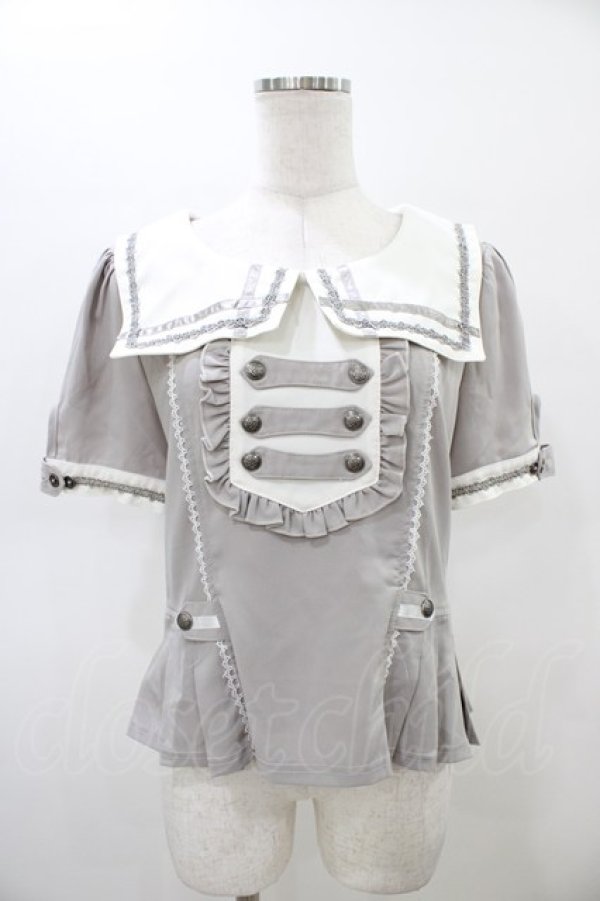 画像1: Ozz oneste / ナポレオンデザインセーラー襟半袖ブラウス  グレー H-26-02-20-1032-OO-BL-KB-ZH (1)