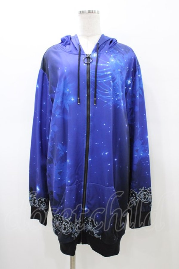 画像1: NieR Clothing / 総柄ZIPパーカー  青 H-26-02-20-1038-PU-TO-KB-ZH (1)