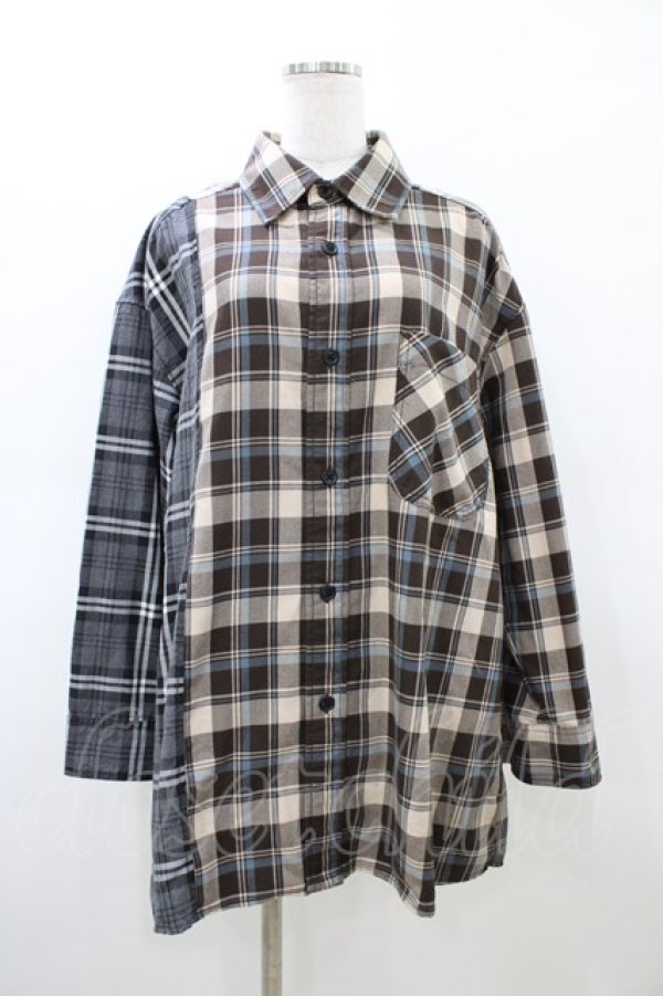 画像1: TRAVAS TOKYO / Furry bear docking check shirts  ベージュ×グレー H-26-02-20-1039-PU-BL-KB-ZH (1)