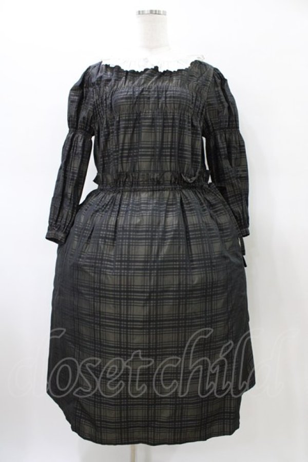 画像1: Jane Marple / Memory shadow check shirring dress  ブラック H-26-02-20-1016-JM-OP-KB-ZH (1)