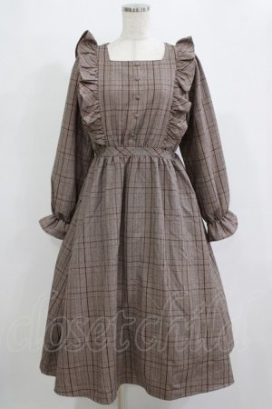 画像: m petit by misako / CHKフリルOPナガ ワンピース S ブラウン H-26-02-20-012-LO-OP-NS-ZH