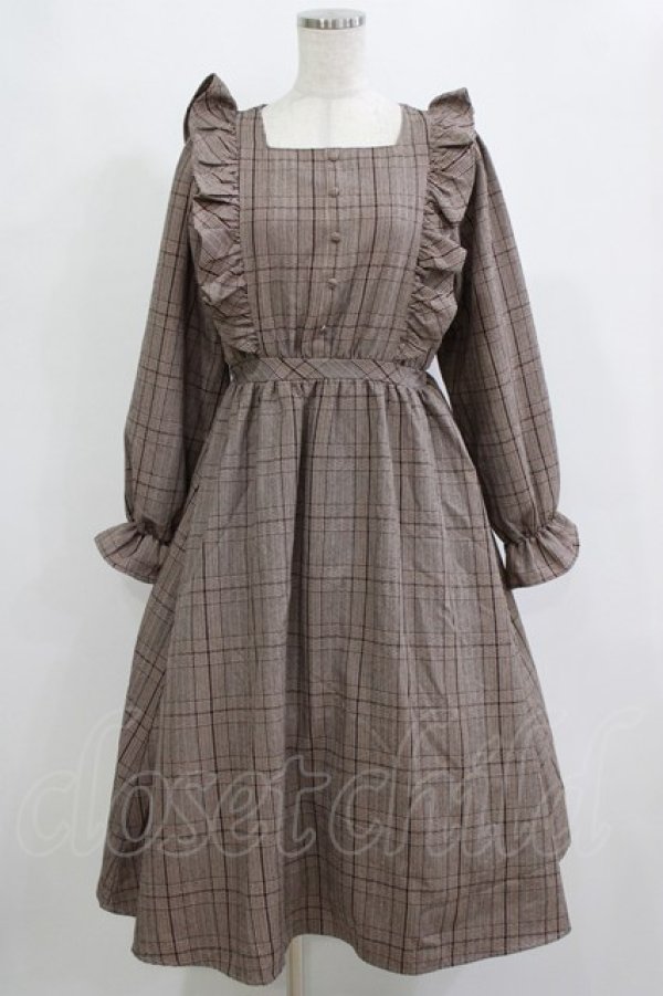 画像1: m petit by misako / CHKフリルOPナガ ワンピース S ブラウン H-26-02-20-012-LO-OP-NS-ZH (1)