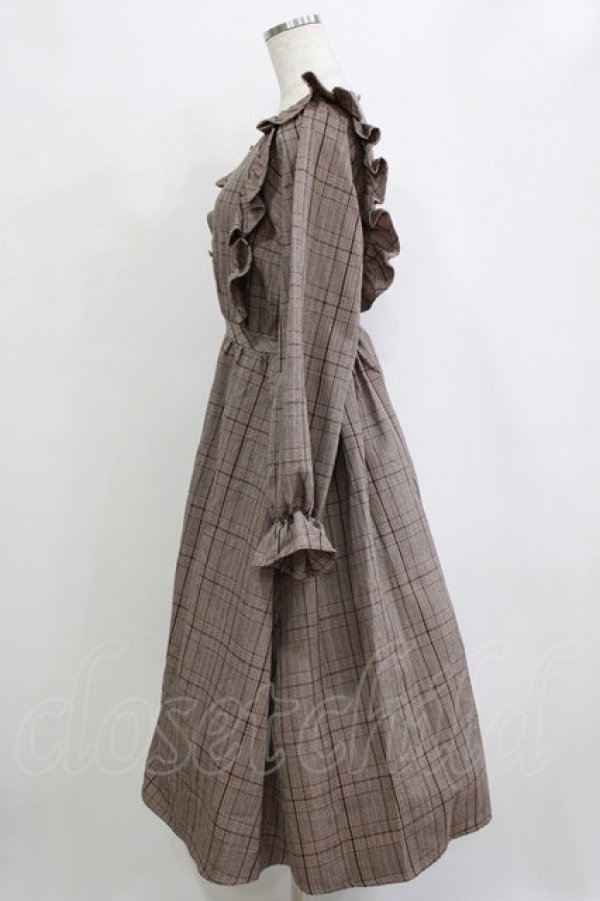 画像2: m petit by misako / CHKフリルOPナガ ワンピース S ブラウン H-26-02-20-012-LO-OP-NS-ZH (2)