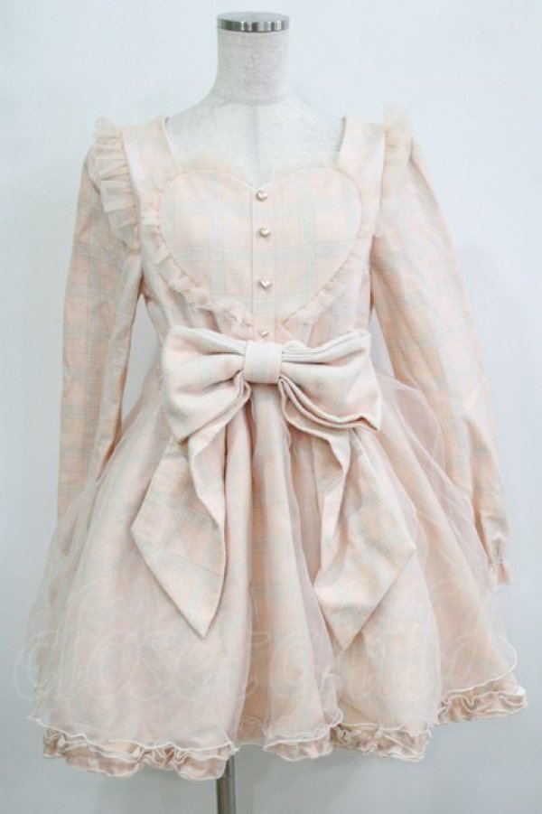 画像1: Bon21Hiz / チェックハートワンピース Free ピンク H-26-02-21-023-LO-OP-NS-ZH (1)