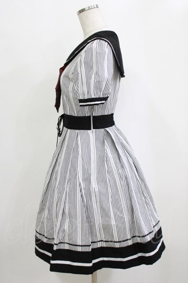 画像2: Secret Honey / ストライプセーラーワンピース Free ブラック H-26-02-21-029-CA-OP-NS-ZH (2)