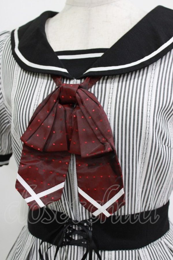 画像4: Secret Honey / ストライプセーラーワンピース Free ブラック H-26-02-21-029-CA-OP-NS-ZH (4)