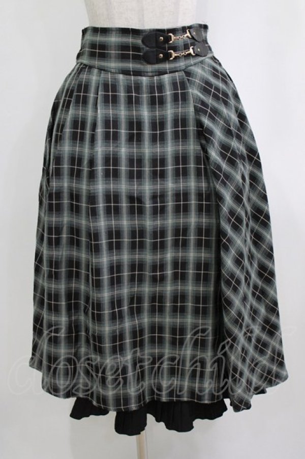 画像1: axes femme / 裾プリーツチェック柄スカート M グリーン H-26-02-21-035-AX-SK-NS-ZH (1)