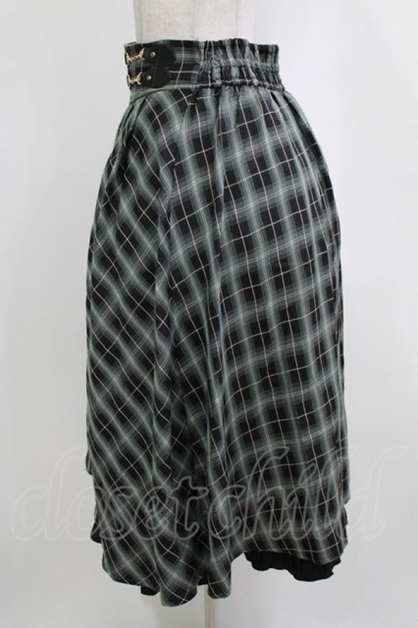画像2: axes femme / 裾プリーツチェック柄スカート M グリーン H-26-02-21-035-AX-SK-NS-ZH (2)