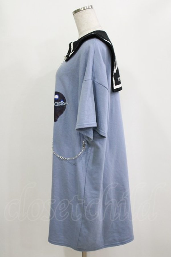 画像2: NOEMIE / 病みくまWチェーンユニセックスミニ裏毛チュニック M ブルー H-26-02-21-041-LO-TO-NS-ZH (2)