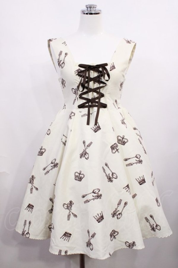 画像1: Ank Rouge / カトラリー柄ジャンパースカート M オフ H-26-02-21-1005-CA-OP-NS-ZH (1)