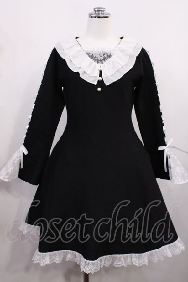 画像1: mellfy memory / Precious memories flare ニットワンピース M ブラック H-26-02-21-1007-0-OP-NS-ZH (1)