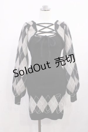 画像: Bubbles / レースアップアーガイルワンピース M ブラック H-26-02-21-1011-CA-OP-NS-ZH