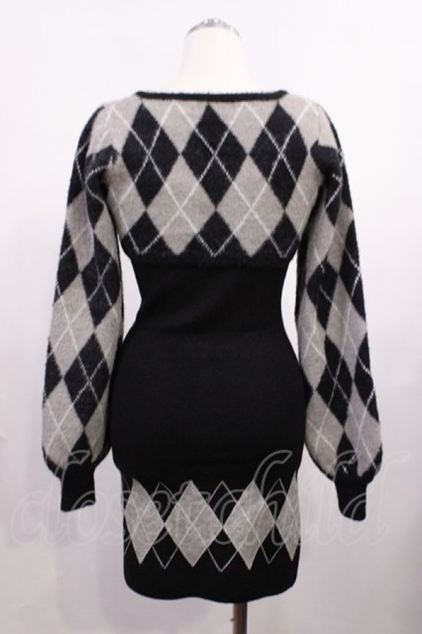 画像2: Bubbles / レースアップアーガイルワンピース M ブラック H-26-02-21-1011-CA-OP-NS-ZH (2)