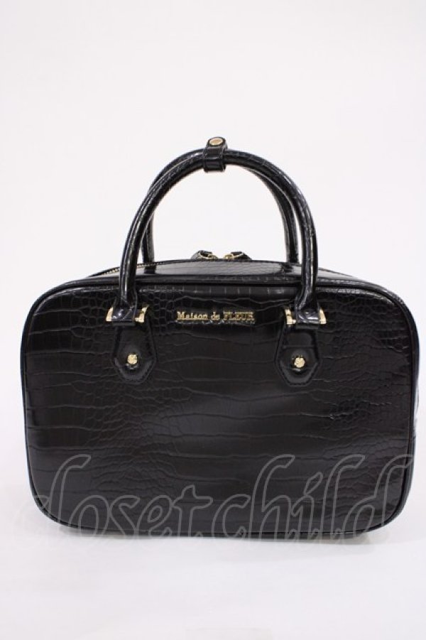 画像1: Maison de FLEUR / クロコ型押しバッグ  ブラック H-26-02-21-1034-LO-BG-YZ-ZH (1)