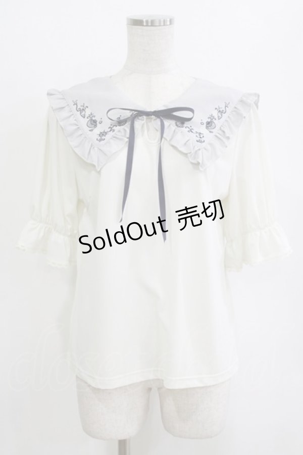 画像1: axes femme / マリン刺繍セーラー襟PO M オフ/グレー H-26-02-21-050-AX-TO-NS-ZH (1)