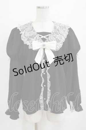 画像: NOEMIE / レース配色姫スリーブブラウス M ブラック/オフ H-26-02-21-058-LO-BL-NS-ZH