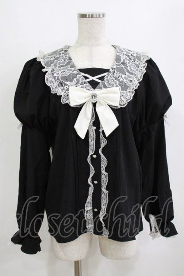 画像1: NOEMIE / レース配色姫スリーブブラウス M ブラック/オフ H-26-02-21-058-LO-BL-NS-ZH (1)