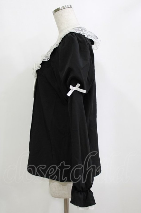 画像2: NOEMIE / レース配色姫スリーブブラウス M ブラック/オフ H-26-02-21-058-LO-BL-NS-ZH (2)