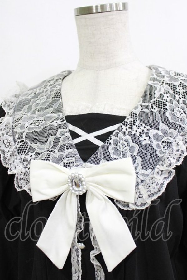 画像4: NOEMIE / レース配色姫スリーブブラウス M ブラック/オフ H-26-02-21-058-LO-BL-NS-ZH (4)