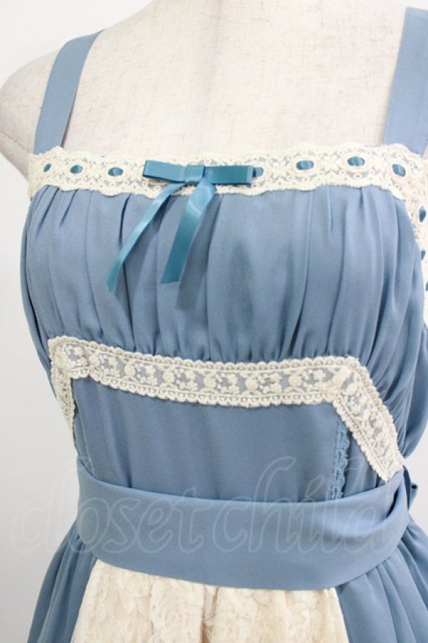 画像4: axes femme kawaii / ヴィンテージシフォンジャンパースカート M サックス H-26-02-21-006-AX-OP-NS-ZH (4)