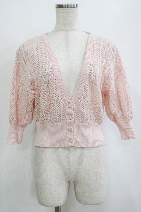 画像1: axes femme / 透かし編みニットカーデ M ピンク H-26-02-21-063-AX-TO-NS-ZH (1)