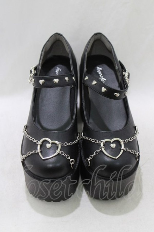 画像1: majoretty / エナメル厚底シューズ L ブラック H-26-02-21-083-GO-SH-NS-ZH (1)